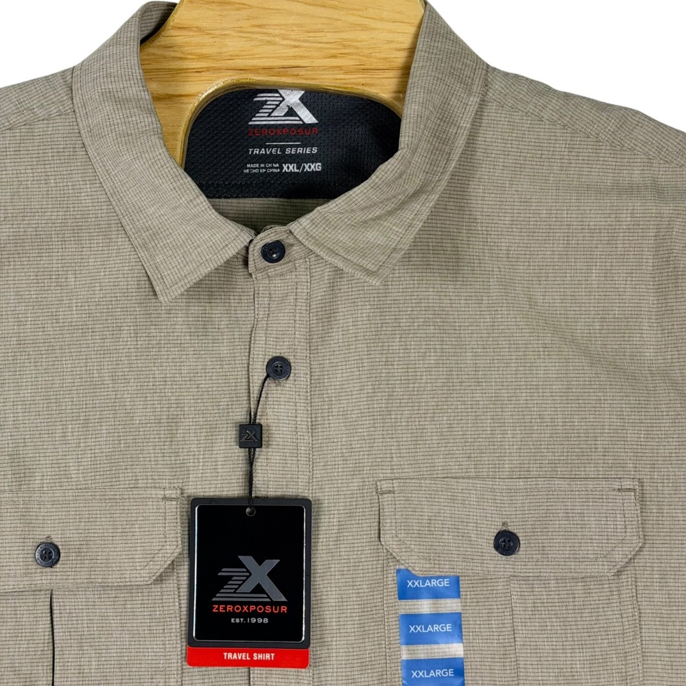 ZeroXposur Travel Performace Shirt Men XXL‎ Tan Short Stretch Hiking Fishing